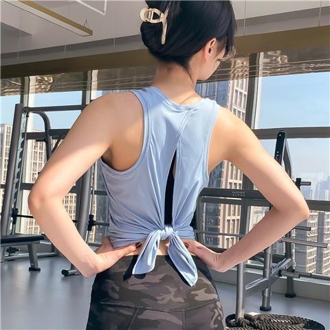 【ks1205.th】 个性新款宽松运动背心跑步健身开叉美背瑜伽服罩衫外穿无袖T恤女Yoga Yoga Suit Tank Top Women's Quick Dried Loose Fit Fit 