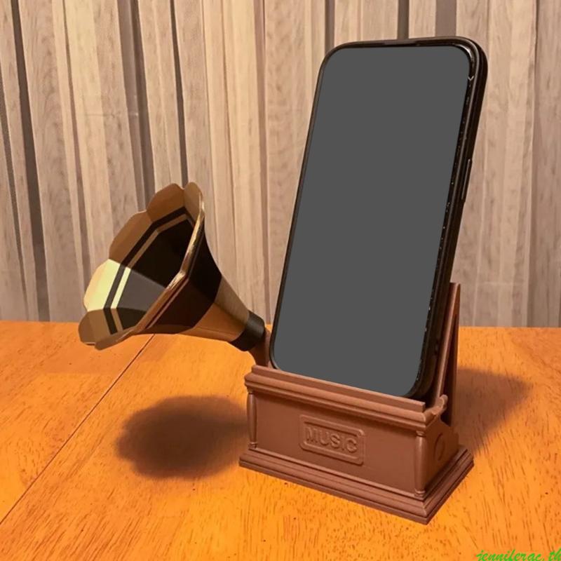 Jenniferac Retro Sound Gramophone Design ขาตั้งลําโพง 2 หลุมสําหรับอุปกรณ์ Auditory Stable