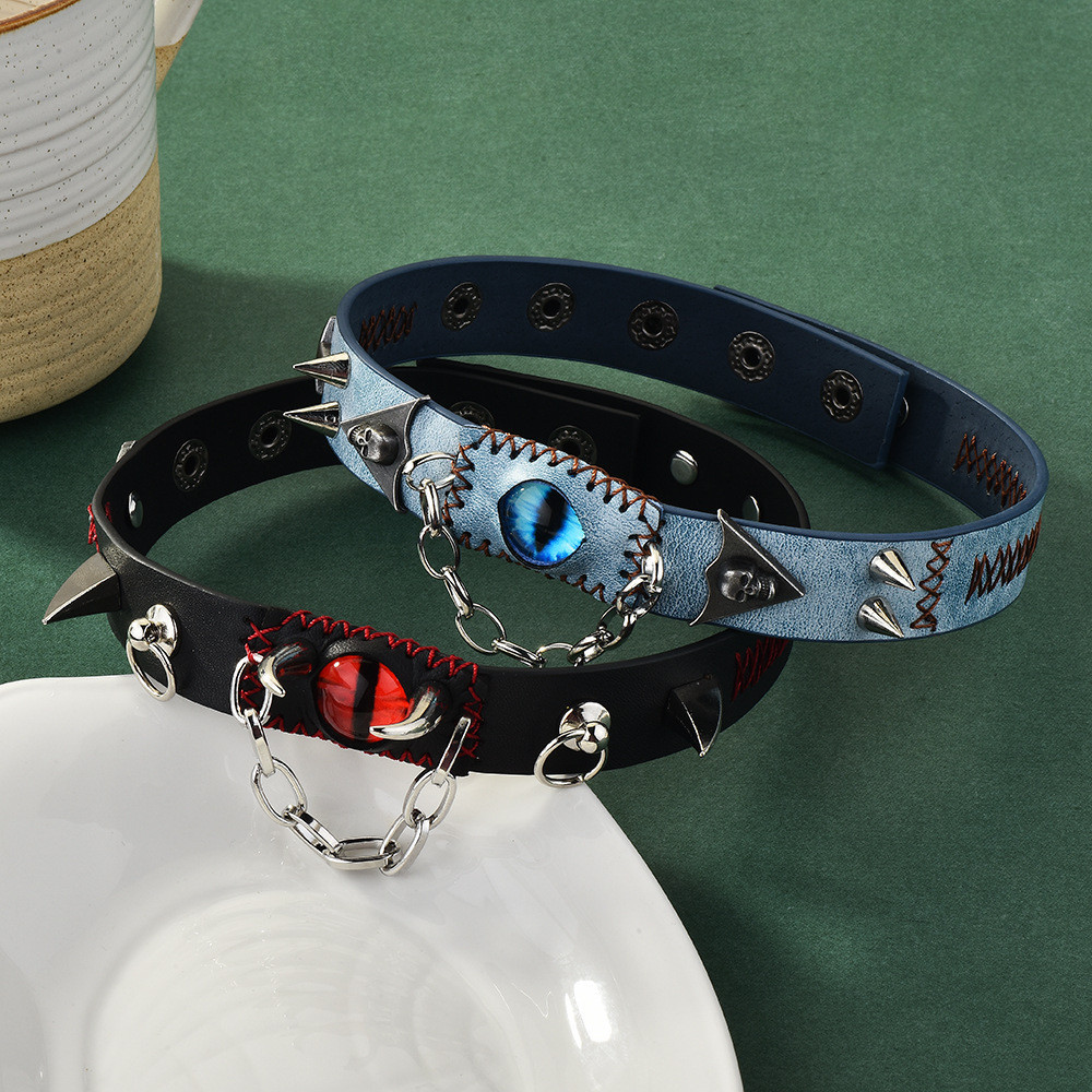 สร้อยคอ Abi มือบริสุทธิ์ Niche Dark Unique Heavy American Punk Devils Eye Collar
