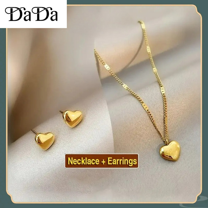 (2Psc) COD Original 18k Saudi Gold pawnable Nasasangla 99.99% ชุดสร้อยคอต่างหูทองคํา Lucky Heart สํา