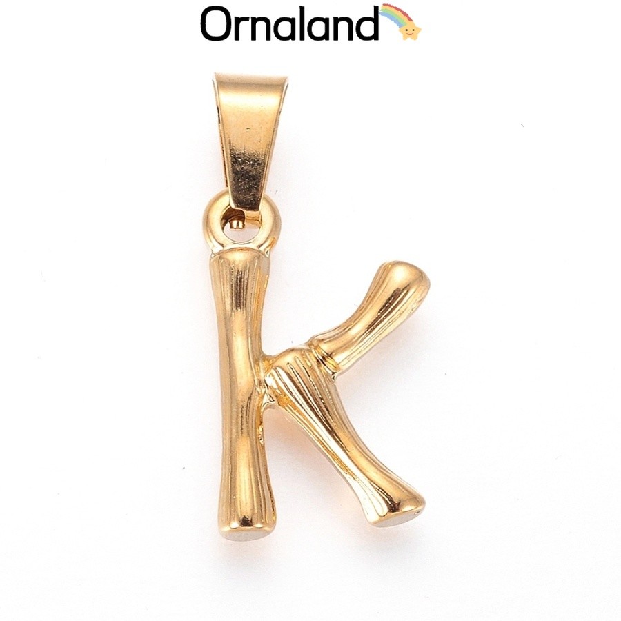 1 ชิ้น 304 จี้สแตนเลสไม้ไผ่สไตล์ตัวอักษร Ion Plating (IP) golden Letter.K 19.5x12x3 มม.รู: 3x7 มม.