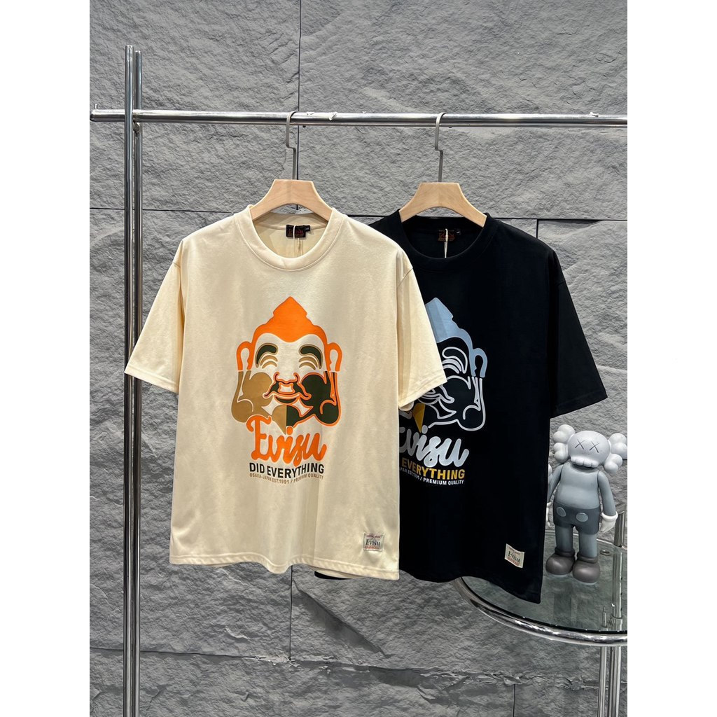 EVISU/God of Fortune/2026 คลาสสิกรอบคอแขนสั้นเสื้อยืดผู้ชายผู้หญิงสไตล์ใหม่ผ้าฝ้าย 100% ที่กําหนดเอง