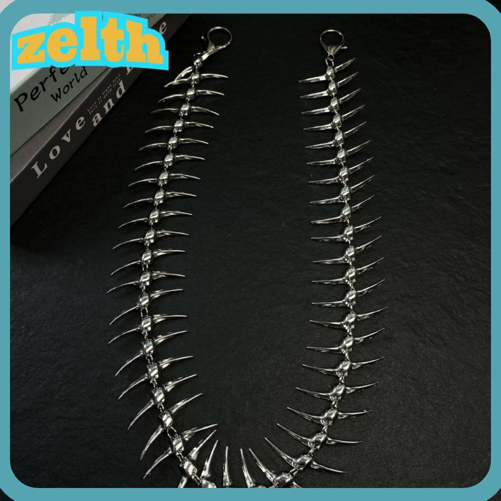 ZELTH โซ่เอว, Spike Fishbone Body Jewelry Jean Pant Chain, Rock Metal Wallet พวงกุญแจ Jean Pants
