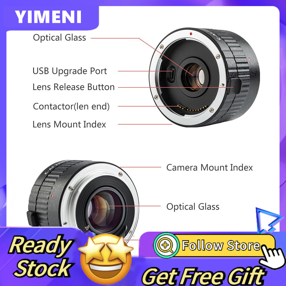 Yimeni-th Viltrox C-AF 2XII AF Auto Focus Teleconverter เลนส์ Extender การขยายสำหรับ Canon EF Mount 