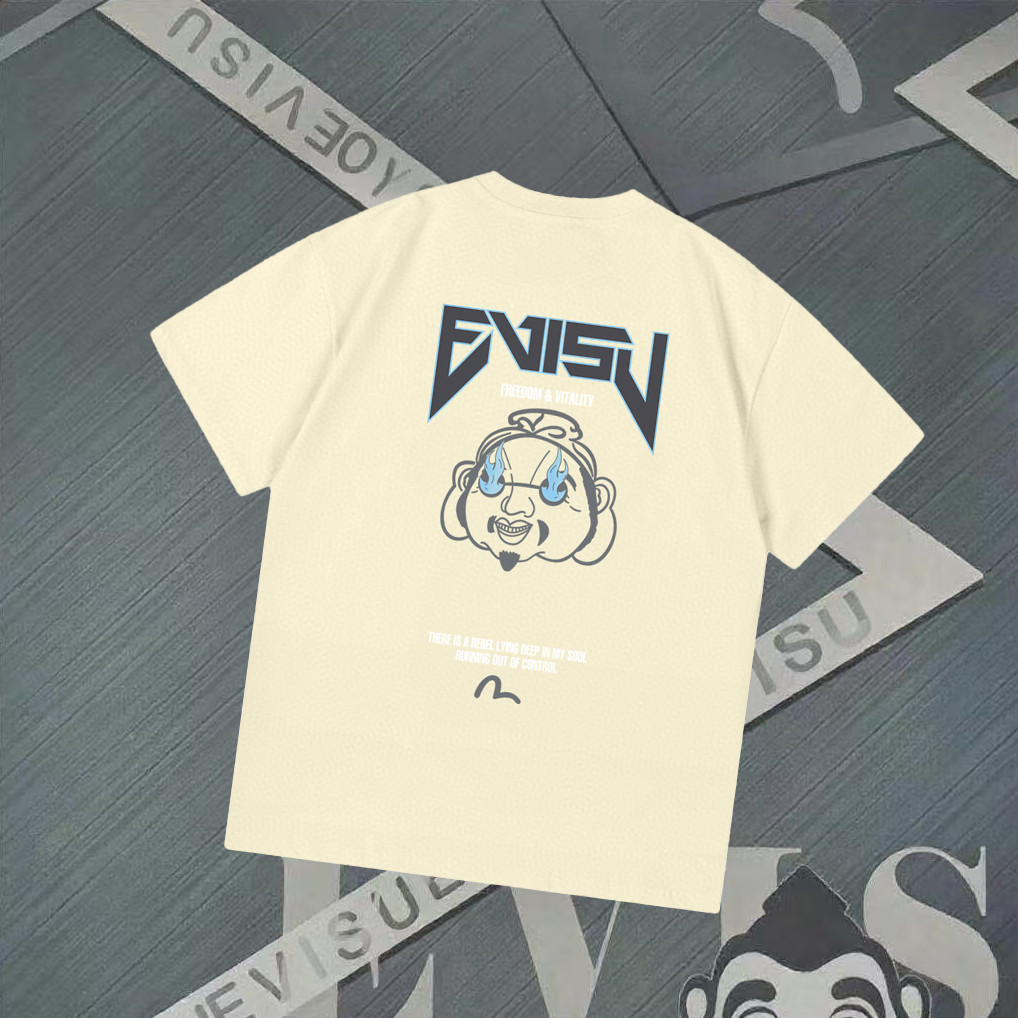 EVISU/เทพเจ้าแห่งโชคลาภ/2026 ต้นฤดูใบไม้ผลิสไตล์ใหม่เสื้อยืดแขนสั้นผู้ชายผู้หญิงคู่สไตล์ใหม่Heavy Ni