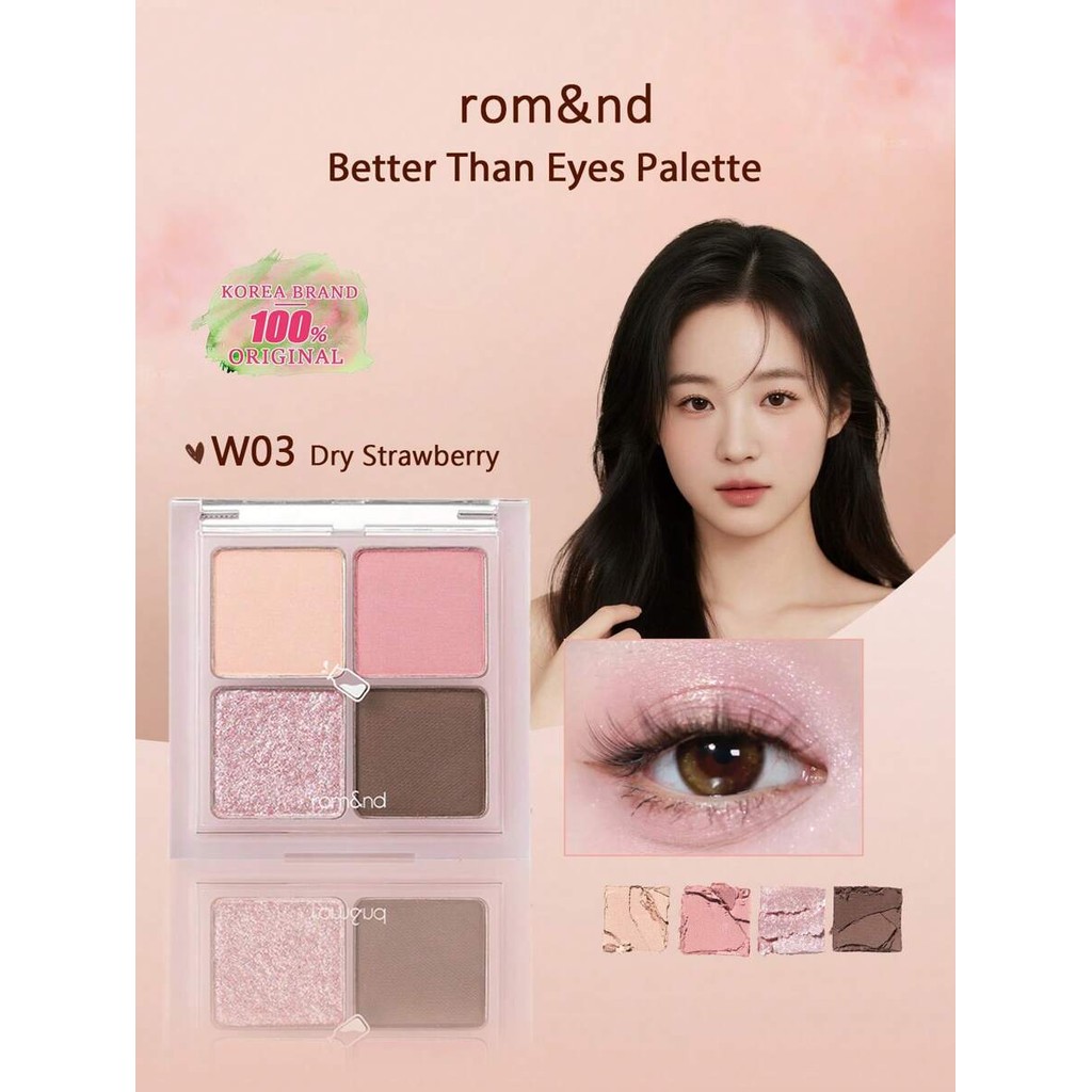 Rom&nd Better Than Eyes Eyeshadow Palette W03 Dry Strawberry, Basics Eye Shadow Palette, 4 Color Dai