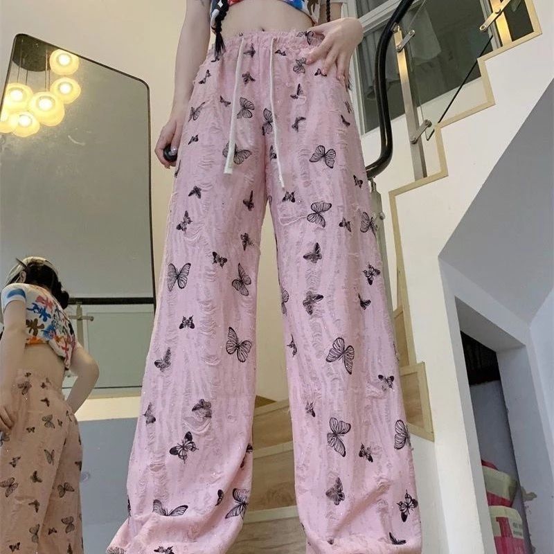 กางเกงลำลองผู้หญิงเอวสูง ขากว้าง ผ้าม่านผีเสื้อ thumbnail 10