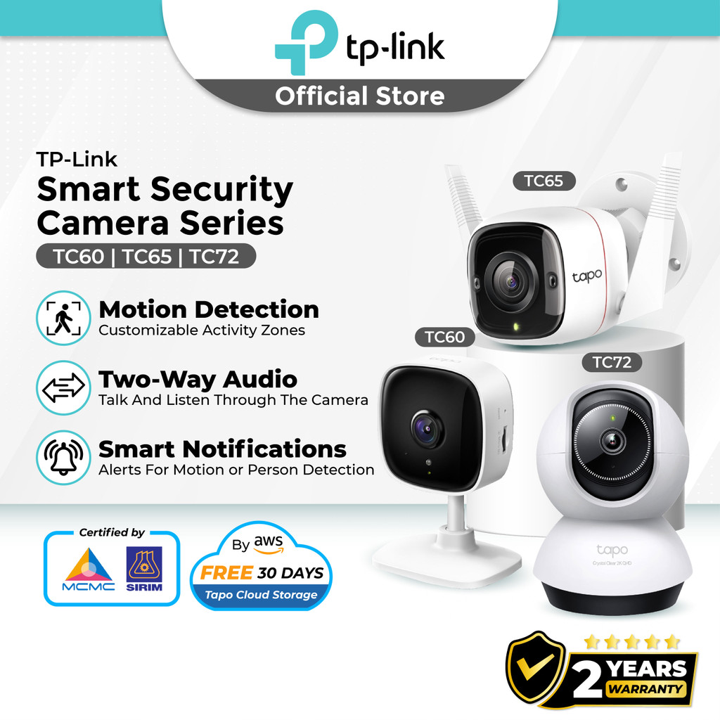 TP-Link Tapo กล้องวงจรปิดในร่ม TC70 TC71 TC72 TC74 ความละเอียดสูงในร่ม 360o หมุนสมาร์ทติดตาม Night V