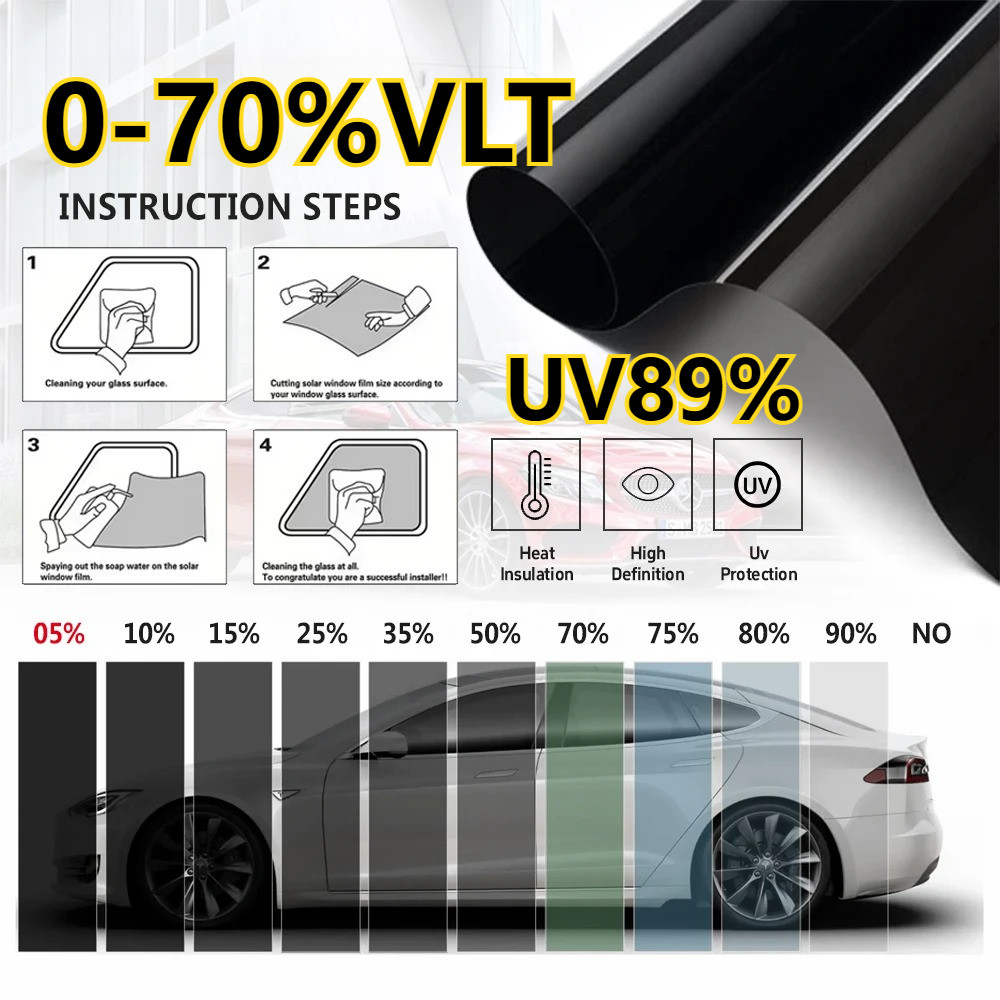 【150x150cm】1ม้วนหน้าต่างรถสีฟิล์ม0/5/15/25/35/50เปอร์เซ็นต์รถป้องกันรังสียูวีฟอยล์สีดํารถหน้าต่างฟอยล์ย้อมสีฟิล์ม
