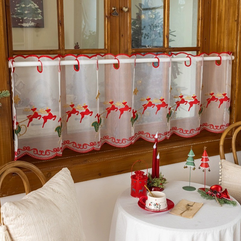 COD 50*100cm ผ้าม่านครึ่งหน้าต่าง ผ้าม่านคริสต์มาส ผ้าม่านสั้น รูปแบบคริสต์มาส ลูกไม้สั้น ผ้าโปร่ง ตกแต่งคริสต์มาส - รูปที่ 2
