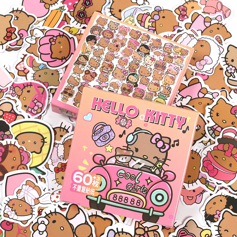 [ 60 แผ่น ] สติ๊กเกอร์แมวหนังดํา kt กล่องของขวัญ การ์ตูนน่ารัก ไอเดียบัญชีมือ ตกแต่งกันน้ํา