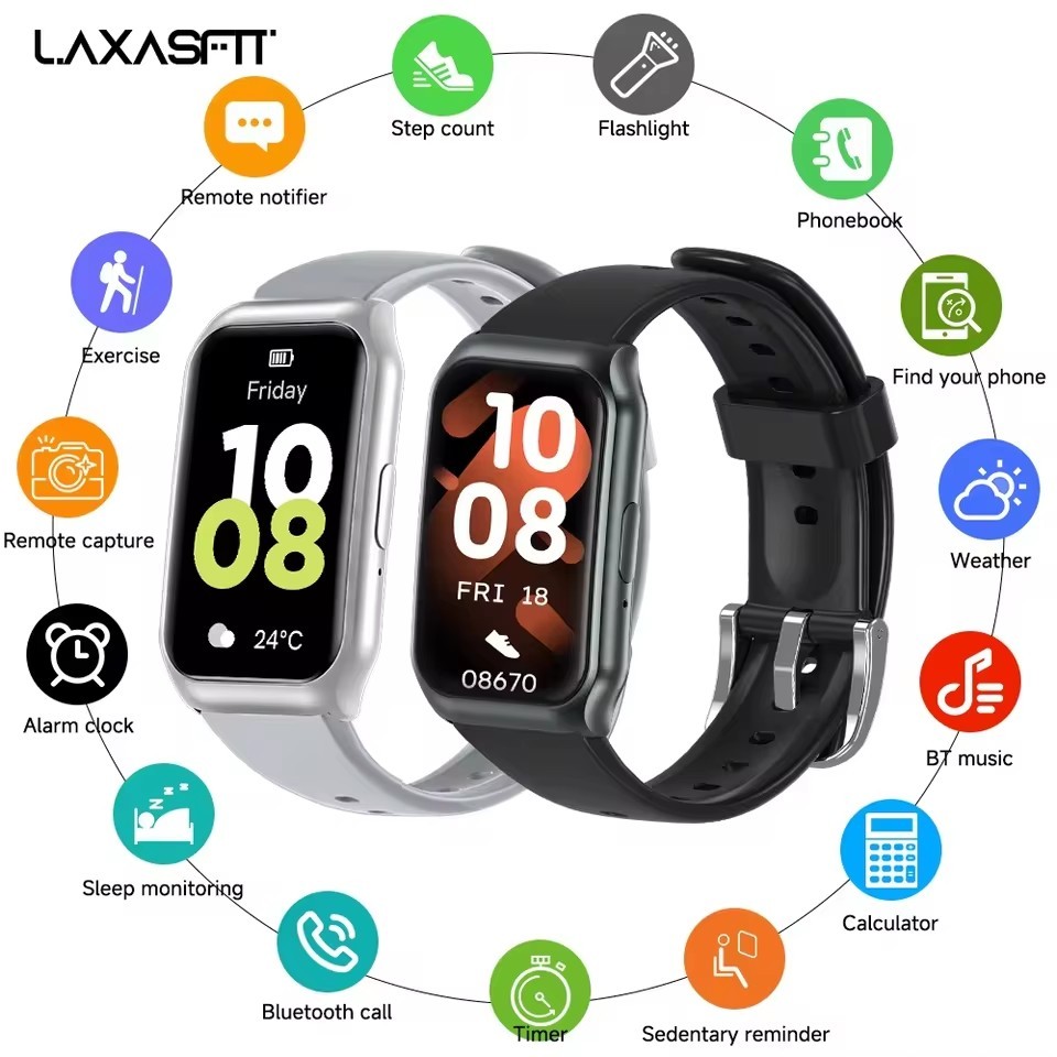 LAXASFIT ใหม่สมาร์ทวอท์ช H1 สมาร์ทบลูทูธ Calling Heart Rate & Sleep การตรวจสอบไฟฉาย Voice Assistant 