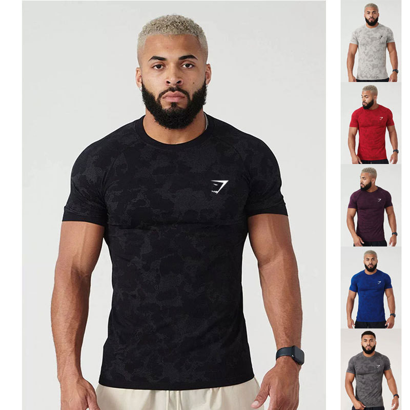New Workout Clothes Camouflage Sports T-shirt Muscle Tights Men's High Elastic Training Clothes Shor