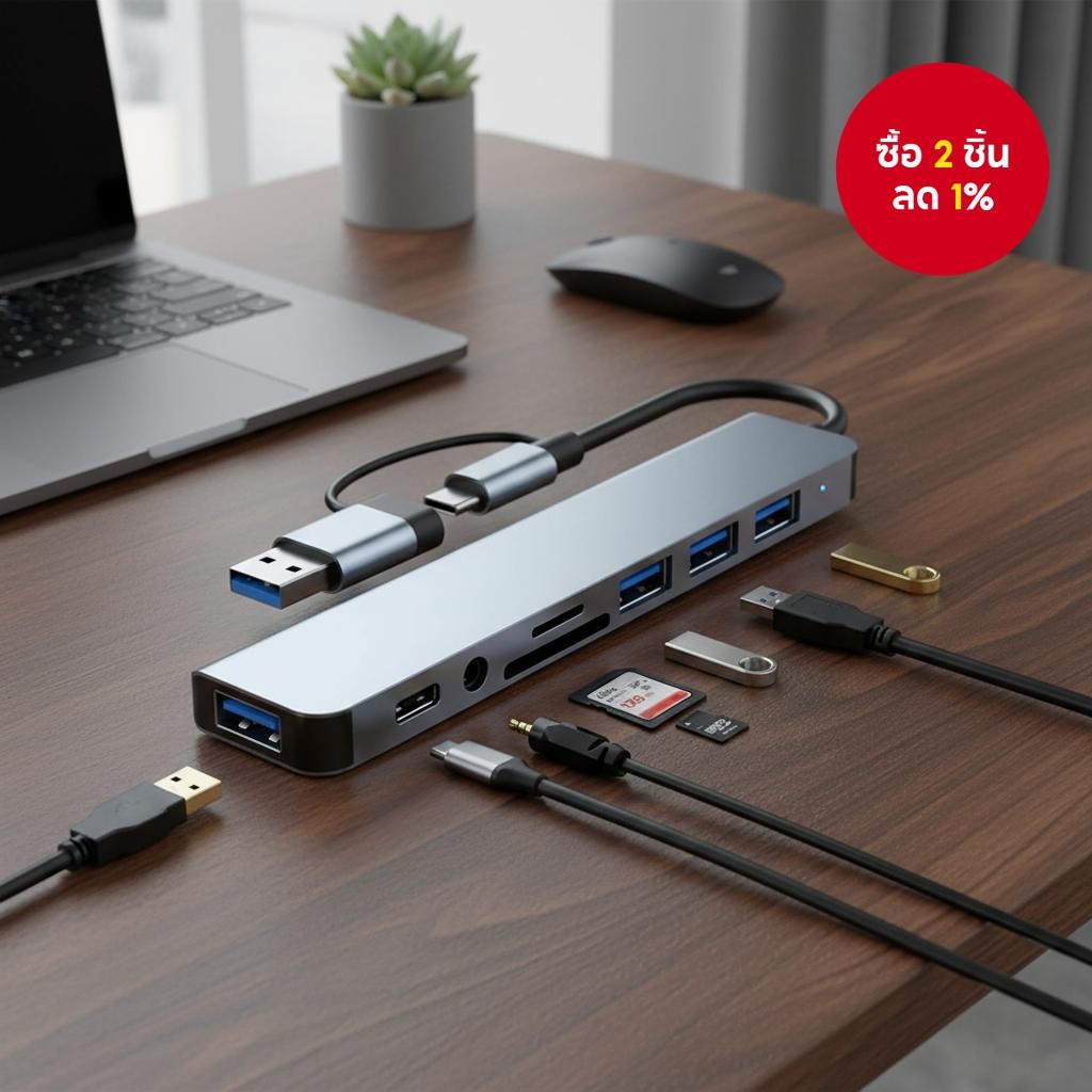 เครื่องอ่านการ์ด USB Type C 8in2 7in2 SD TF 3.5MM PD HUB OTG สําหรับ PC แลปท็อป