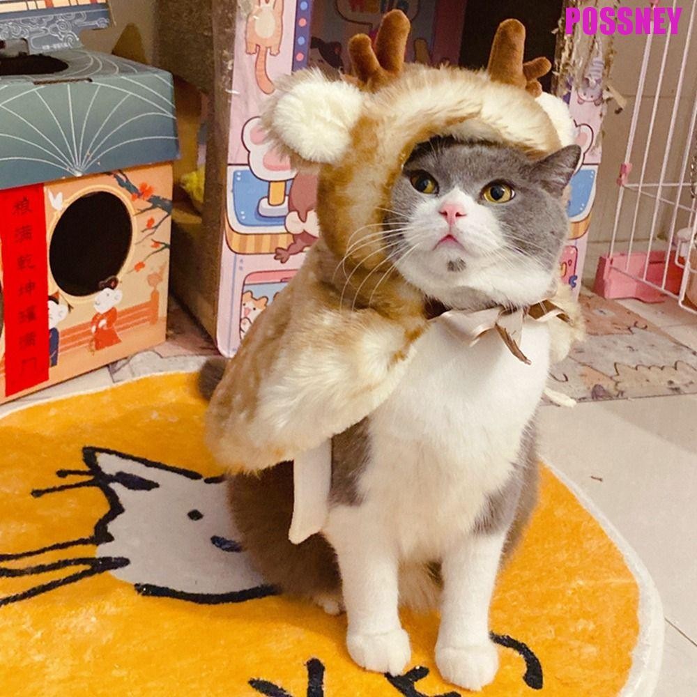 POSSNEY Cat Elk Cloak, ตกแต่ง Plush Elk สุนัขผ้าคลุมไหล่, สัตว์เลี้ยงคอสเพลย์เสื้อผ้า Warm Soft กับ 