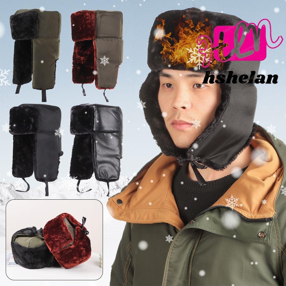 HHSHELAN Trapper Bomber Hats Men Warm Winter Earflap Fur Ski Hat
