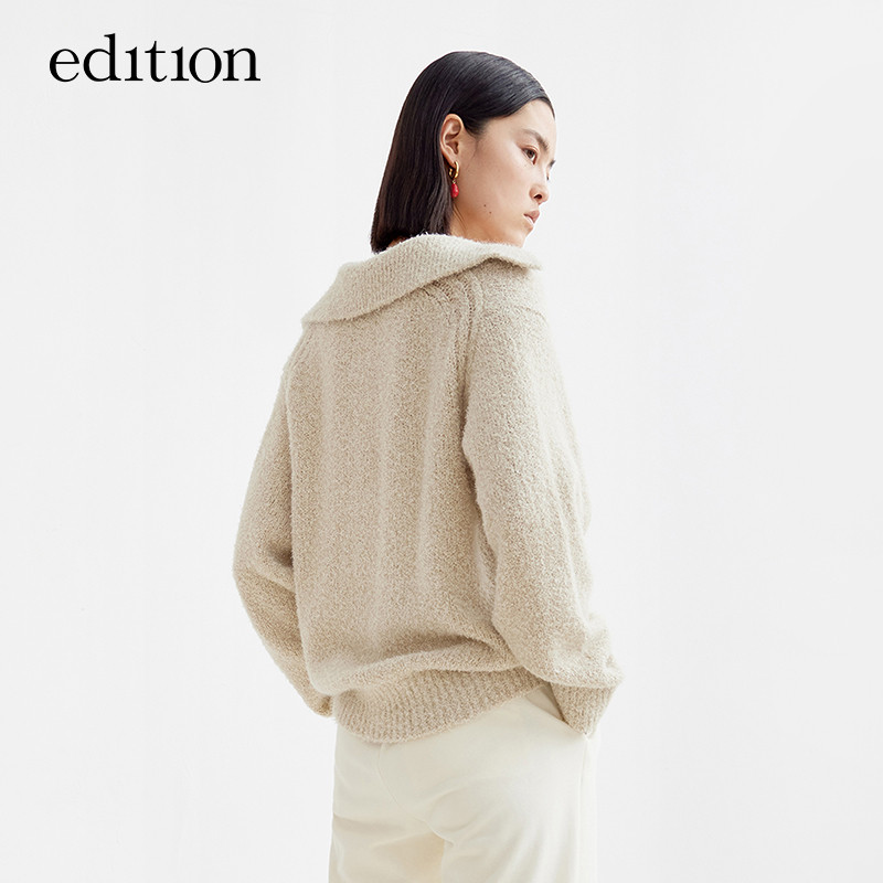 เสื้อยืดคอโปโลMohairสำหรับผู้หญิง สไตล์คูลๆ เหมาะสำหรับฤดูหนาว EBA4SWT018