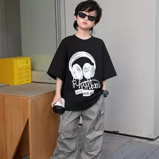 Yout-children เสื้อเด็ก ของเด็ก เสื้อคอกลม cotton ลายพิมพ์ทันสมัย 'Music headphones' สบายและนุ่ม ระบายอากาศดี