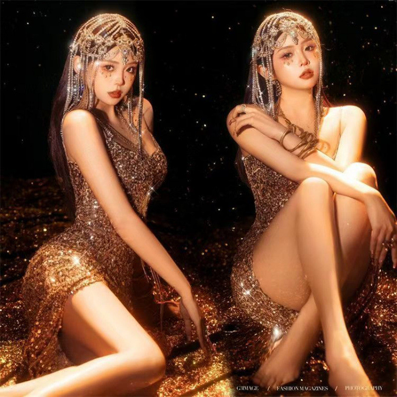 影 气质修身高级感 foto foto foto fotofashi Flowing Female亮片真人裙Studio Temperament Advanced Sense Personal Pho