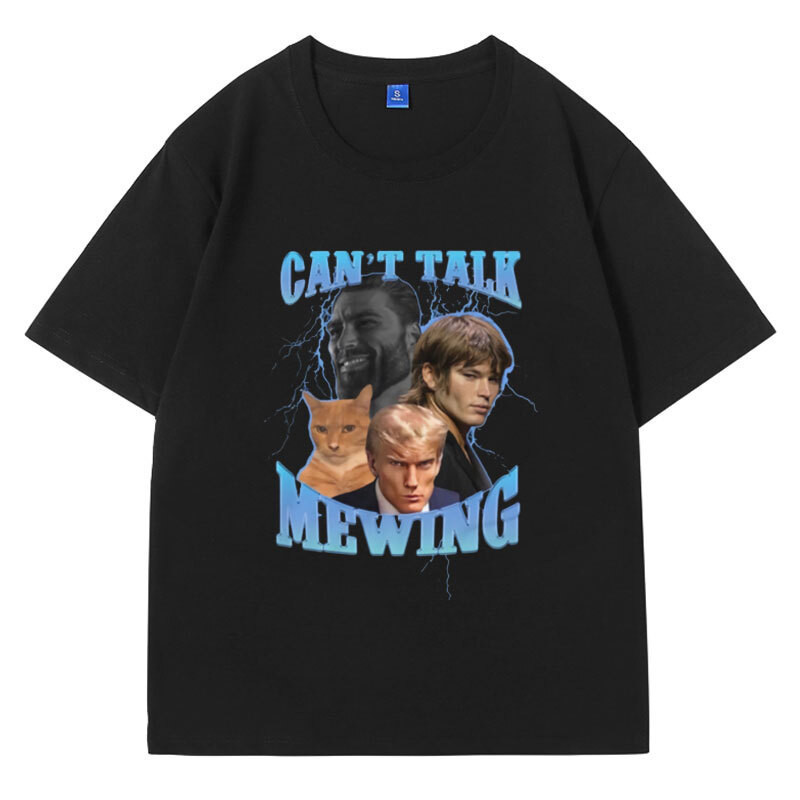 จัดส่งตลอด 24 ชั่วโมง Cant Talk Im Mewing Funny Cat Meme T เสื้อผู้ชายเสื้อผ้าผู้หญิง Gothic Vintage