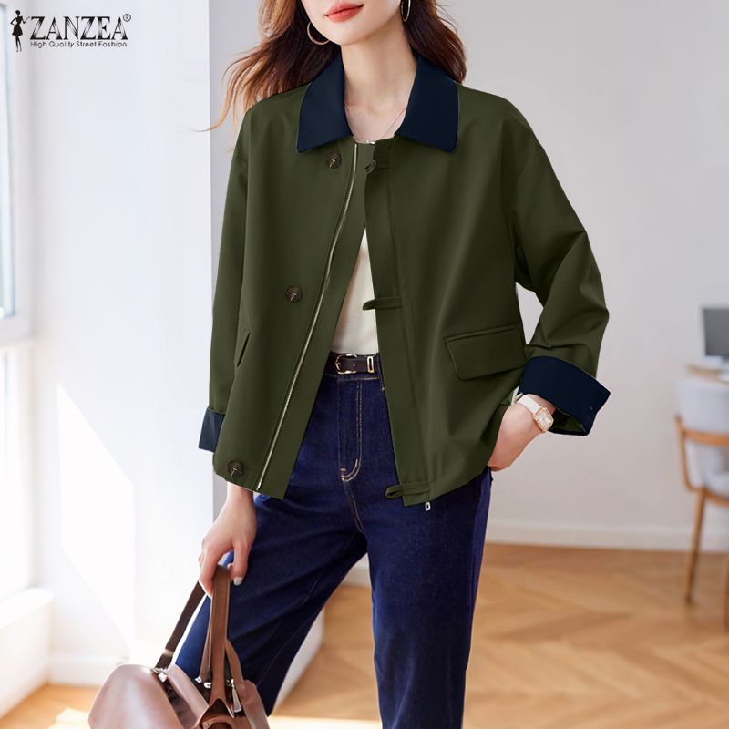 ZANZEA เสื้อแจ็คเก็ตซิปลายเกาหลีแขนยาวสำหรับวันหยุด — صورة 4