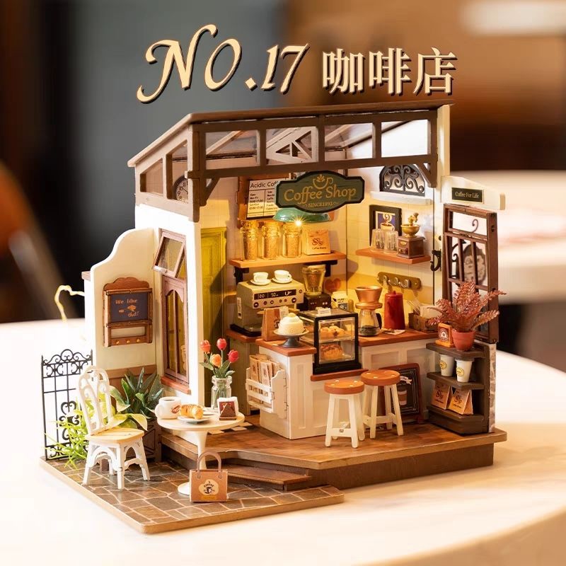 พร้อมสต็อก Ruolai diy Hut Shell Bakery Bookends Hand-Assembled Room Model ของขวัญวันเกิดสาว