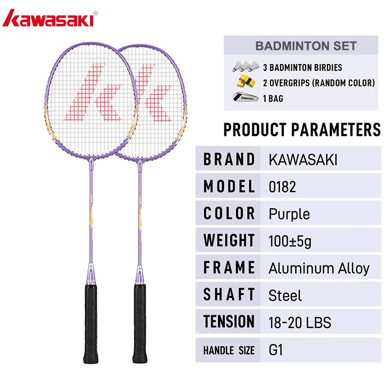 Kawasaki Badminton Set with 2 Badminton Rackets, 3 Shuttlecocks, and Carrying Badminton Bag Suit for