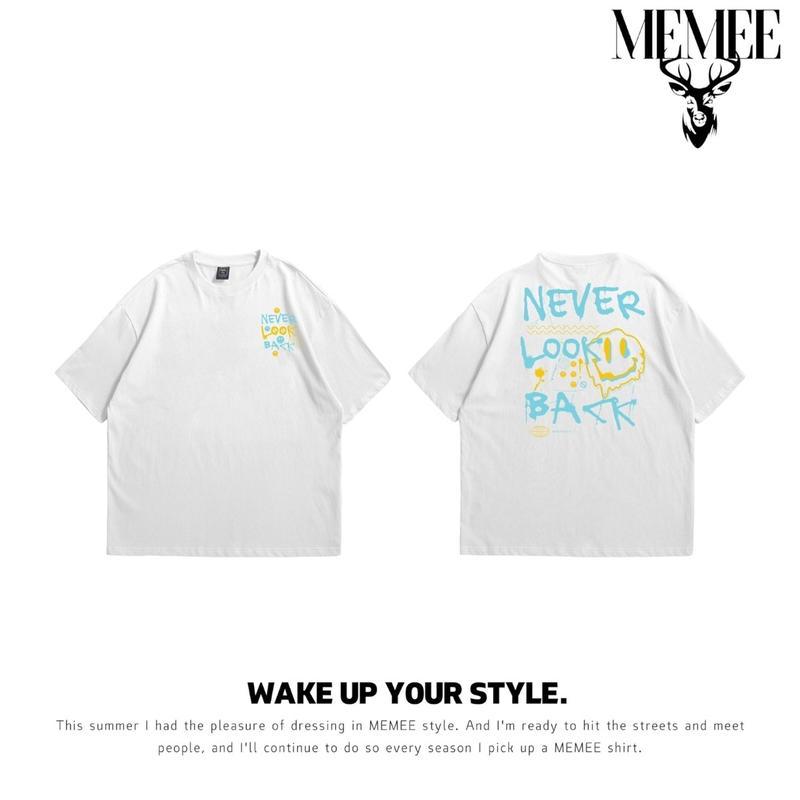 เสื้อยืดโอเวอร์ไซส์~MEMEE (Unisex)คอฟิต ทรงสวย ผ้าหนา (NEVER LOOK BACK)
