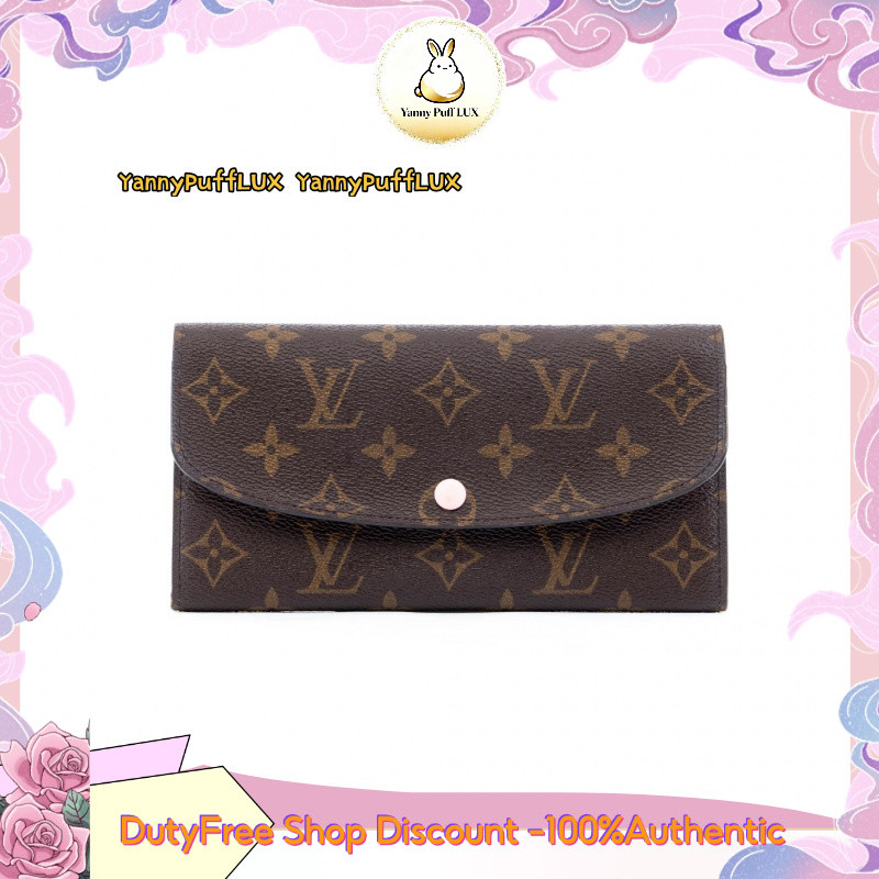 LV EMILIE WALLET PINK  กระเป๋าสตางค์ กระเป๋าสตางค์ยาว การตัดแต่งหนังวัวผ้าใบ