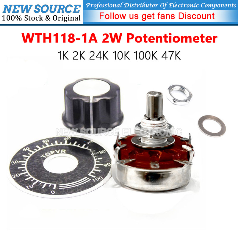 WTH118-1A 2W Single-turn Potentiometer DIY ชุด 1K 2K 24K 10K 100K 47K ลูกบิด MF-A03 + 0-10 Scale อะไ