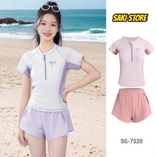 Saki Swimwear ชุดว่ายน้ำเด็กผู้หญิง ชุดว่ายน้ำเด็กโต แขนสั้น…