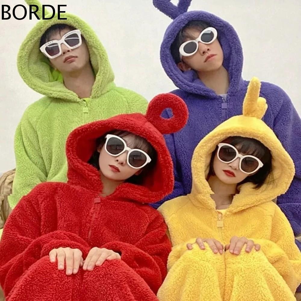 BORDE Tinky Winky ชุดนอนขนแกะปะการังสำหรับคอสเพลย์ Teletubbies, Dipsy และ Laa-Laa
