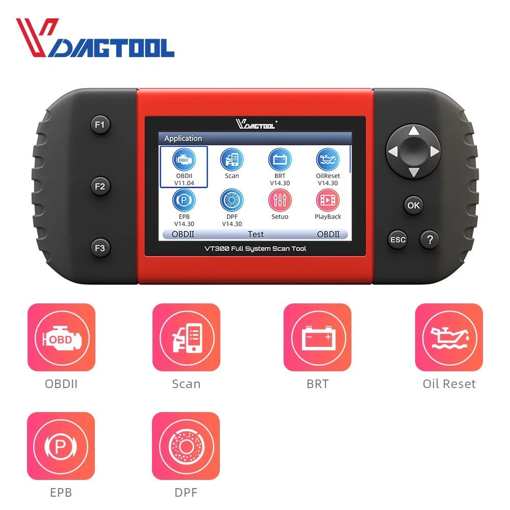 Vdiagtool VT300 เครื่องมือวินิจฉัยระบบเต็มรูปแบบ 4 ฟังก์ชั่นบริการเครื่องมือสแกนรถยนต์ 15 ภาษาเครื่อ