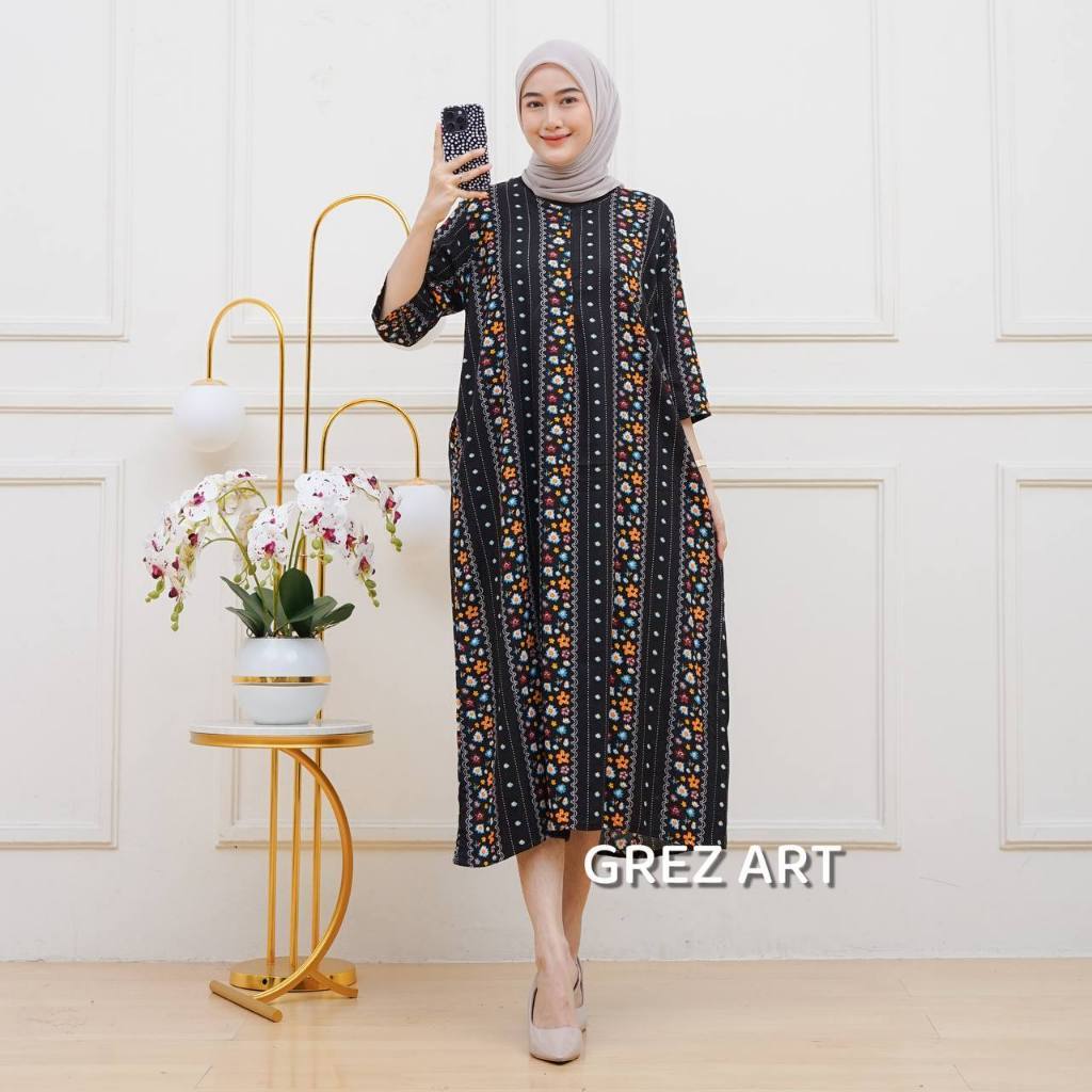 - Midnight Bloom Motif Daster 3/4 Sleeve Rayon Premium สําหรับหญิงตั้งครรภ์และแม่ให้นมบุตร