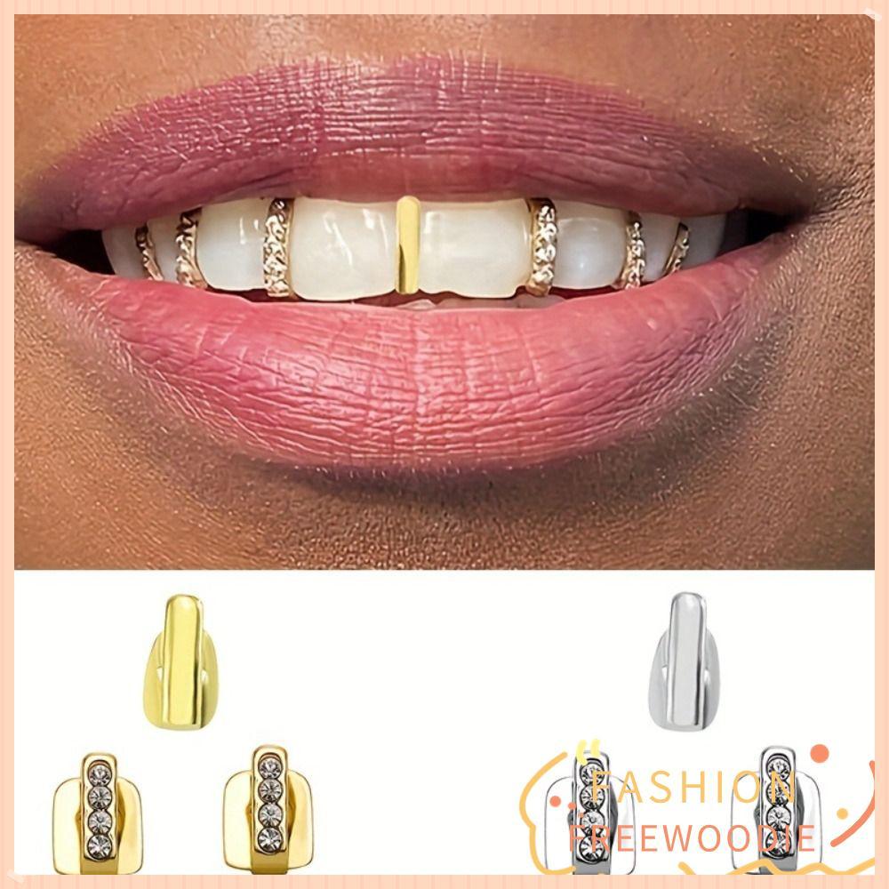 FREEWOODIE ฟัน Grillz สไตล์ฮิปฮอป รวมถึง Grillz เพทายมรกตพร้อมเพชร และหมวกฟันกลวงสำหรับทั้งผู้หญิงแล