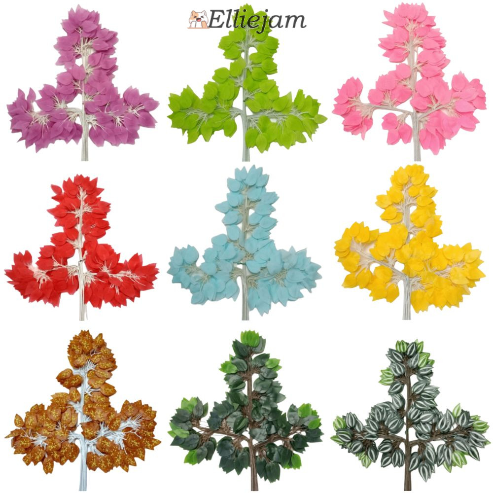 ELLIEJAM 12PCS ประดิษฐ์ Banyan Leaves, สมจริงผ้าไหมใบจําลองสาขา Ficus, Creative หลากสีปลอม Banyan Tr