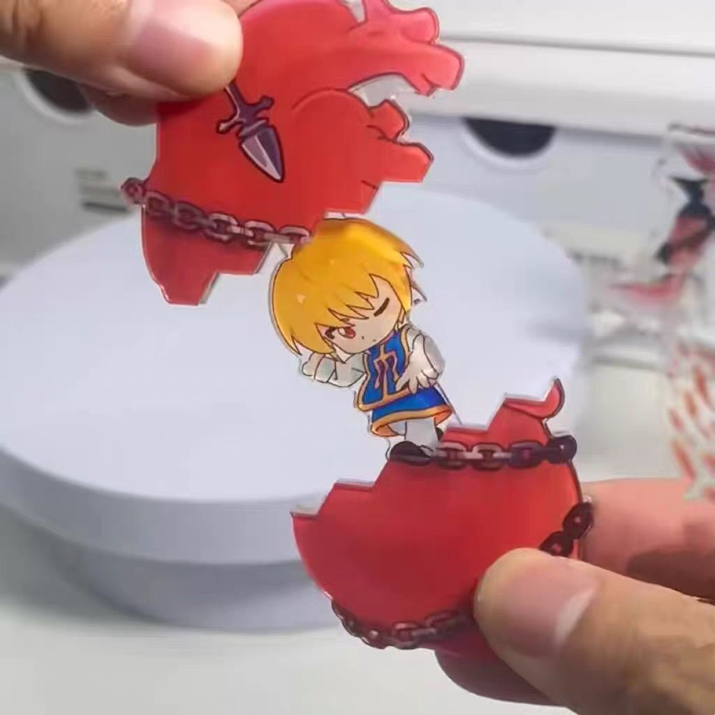 Kurapika ดึงพวงกุญแจอะนิเมะ HUNTERHUNTER หัวใจอะคริลิค Key Chain Kawaii Key แหวนกระเป๋าจี้เครื่องประ