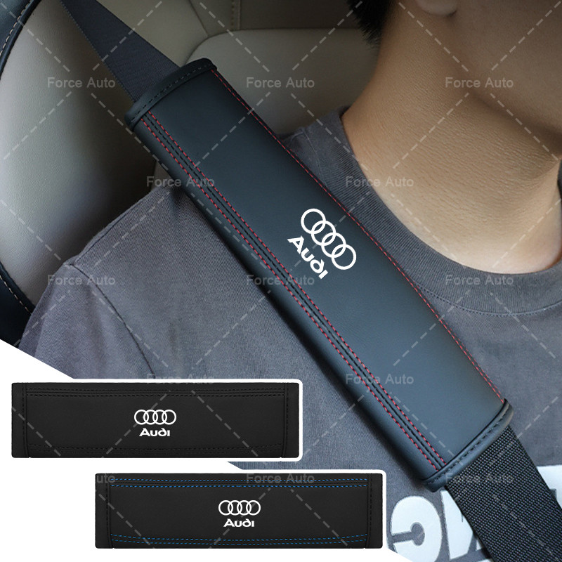 1/2pcs โลโก้รถเข็มขัดนิรภัยหนังนุ่มเข็มขัดรถคอสนับสนุนสําหรับ Audi A4 B8 A3 8P S3 A5 A6 S6 C6 Q5 A8 