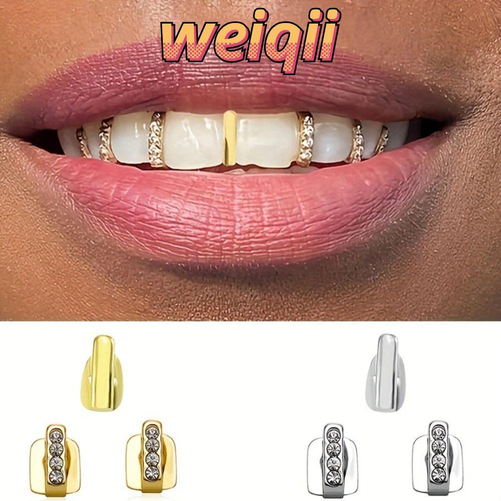 WEIQII Grillz 3 ชิ้น กรอบคริสตัลและเพชรจำหลัก ส่องประกายสำหรับทุกคน