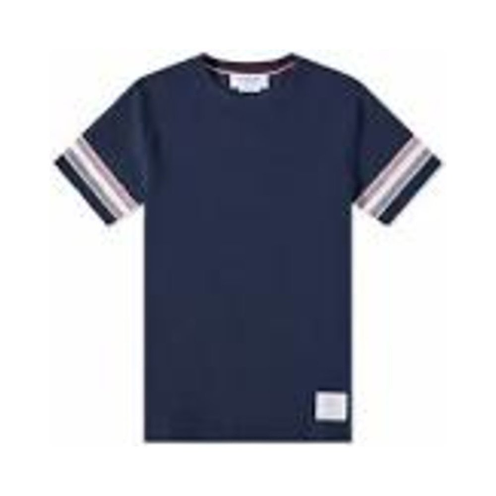 Hong Kong Direct Mail Tom Browne Tom Browne เสื้อยืดแขนสั้นผู้ชายเรียบง่ายสีดําคอกลมลายตกแต่ง