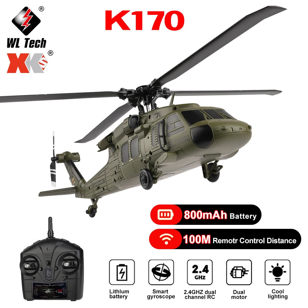 ในสต็อก Wltoys K170 Rc เฮลิคอปเตอร์ Uh-60l Black Hawk 4ch Dual Brushless 6 แกน Gyro เครื่องบิน