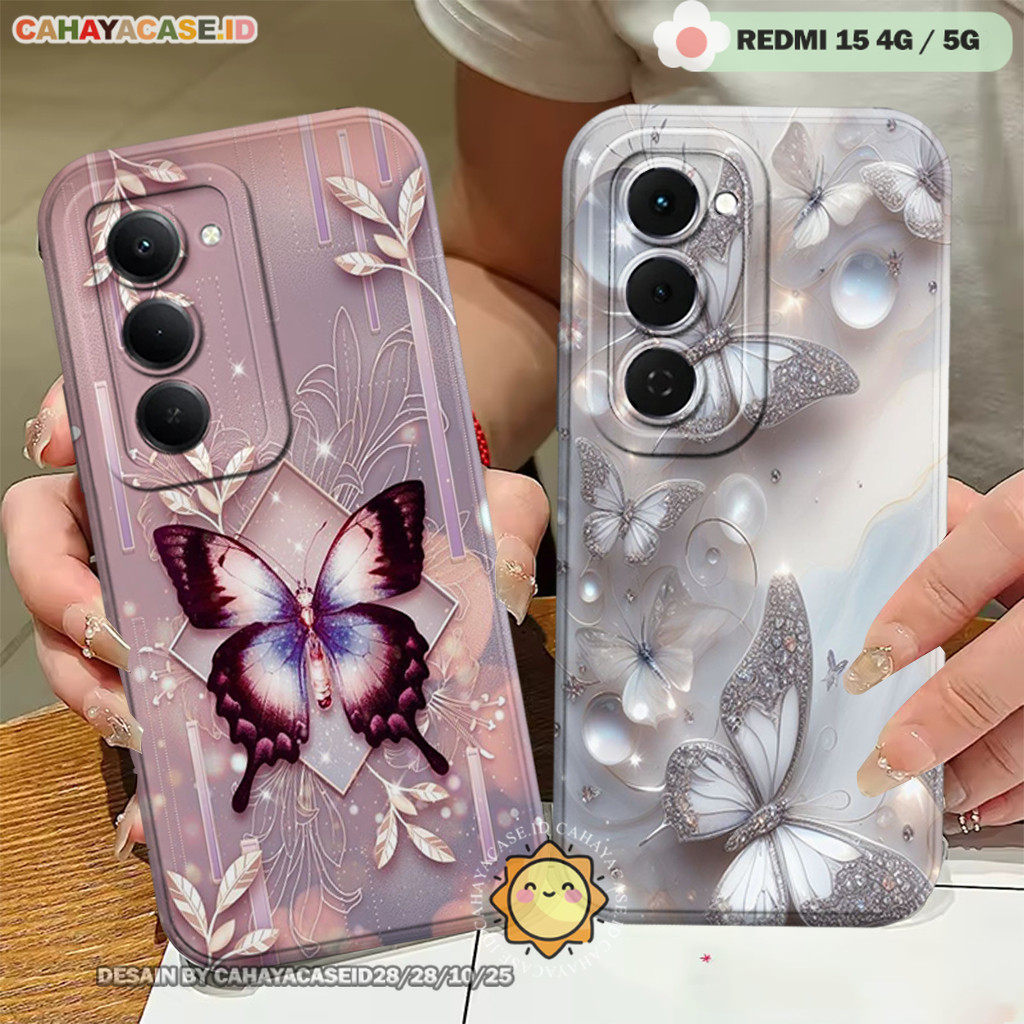 Softcase Butterfly เข้ากันได้กับ Redmi 15 4g 5g / 13C / 12C / 12 / Xiaomi Poco C65 - เคส Prokamera