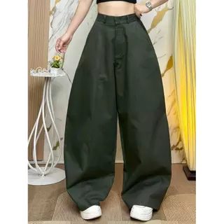 NEW!! G88 กางเกงทรงบาเรล เอวสม็อค ตะขอหน้า ซิปหน้า ผ้าคอมทวิล ใส่ได้ทั้งเอวสูงเอวต่ำ