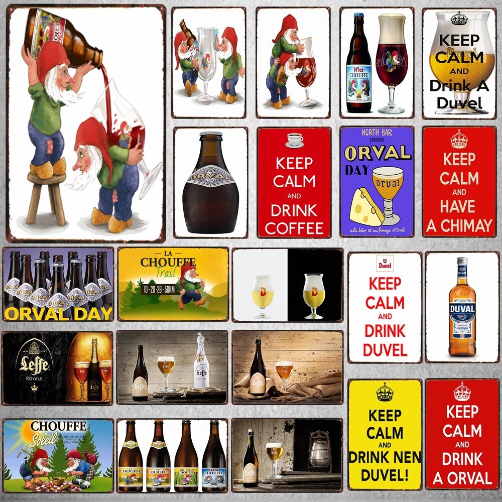 Orval Duvel Chouffe เบียร์โลหะป้ายดีบุก Vintage Keep Calm Pub Wall Decor สําหรับห้องครัวร้านอาหาร Ma