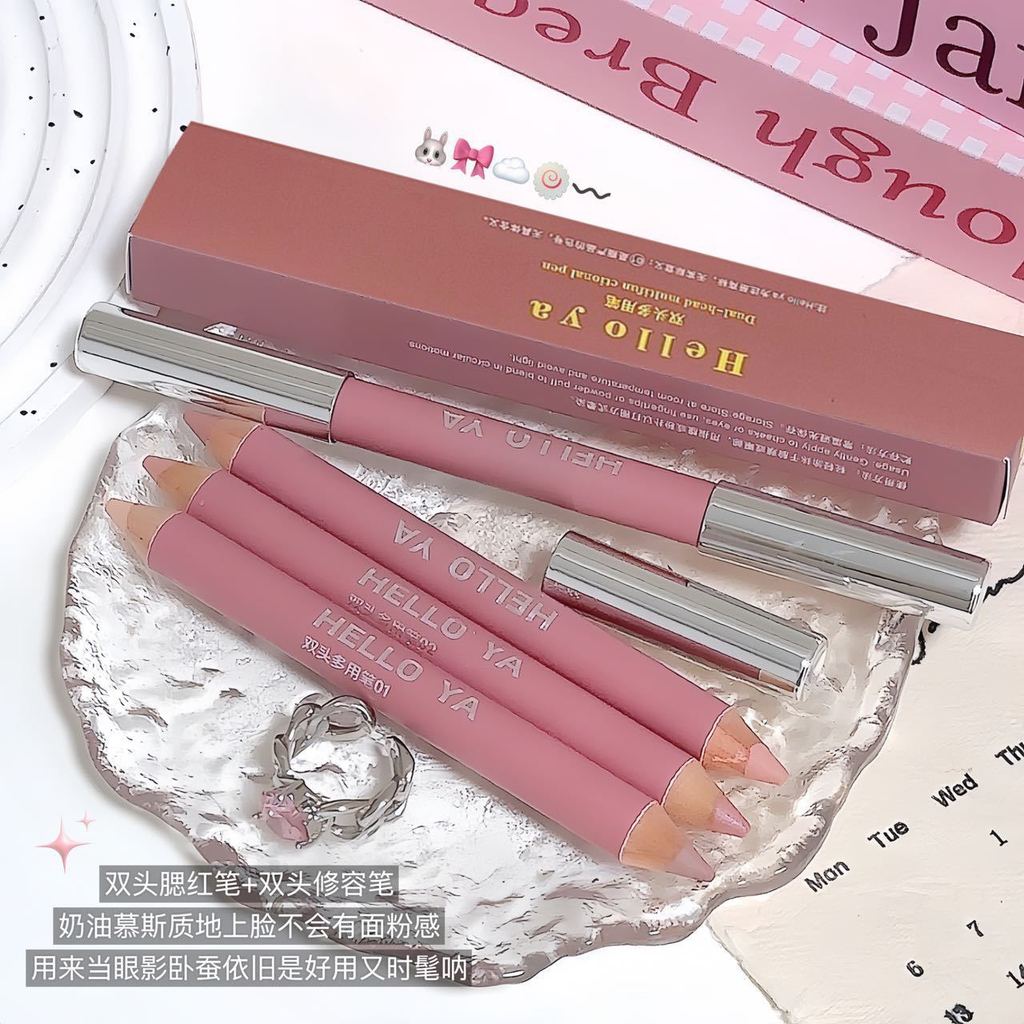 Hello ya Double-Headed Contouring Blush ปากกาอเนกประสงค์ Highlighter อายแชโดว์ Stick Vitality Rouge 