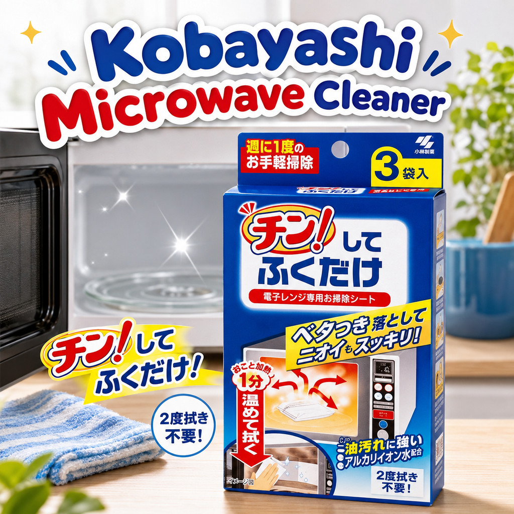 Kobayashi แผ่นเช็ดทำความสะอาดไมโครเวฟ และ ฆ่าเชื้อโรค นำเข้าจากญี่ปุ่น รับประกันความปลอดภัย Microwave Cleaner