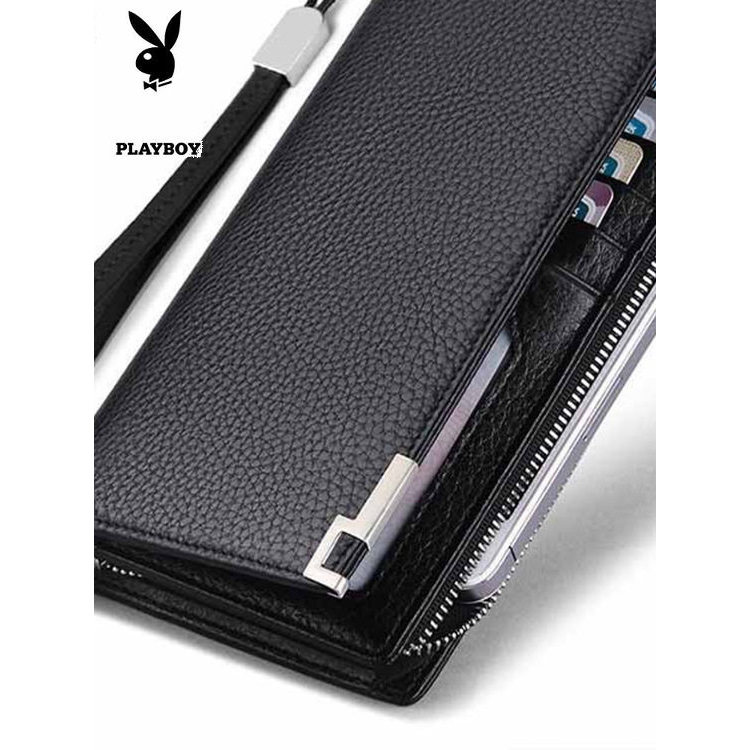 กระเป๋าสตางค์หนัง devid jones Playboy Mens Genuine Leather Black Vertical Business Wallet