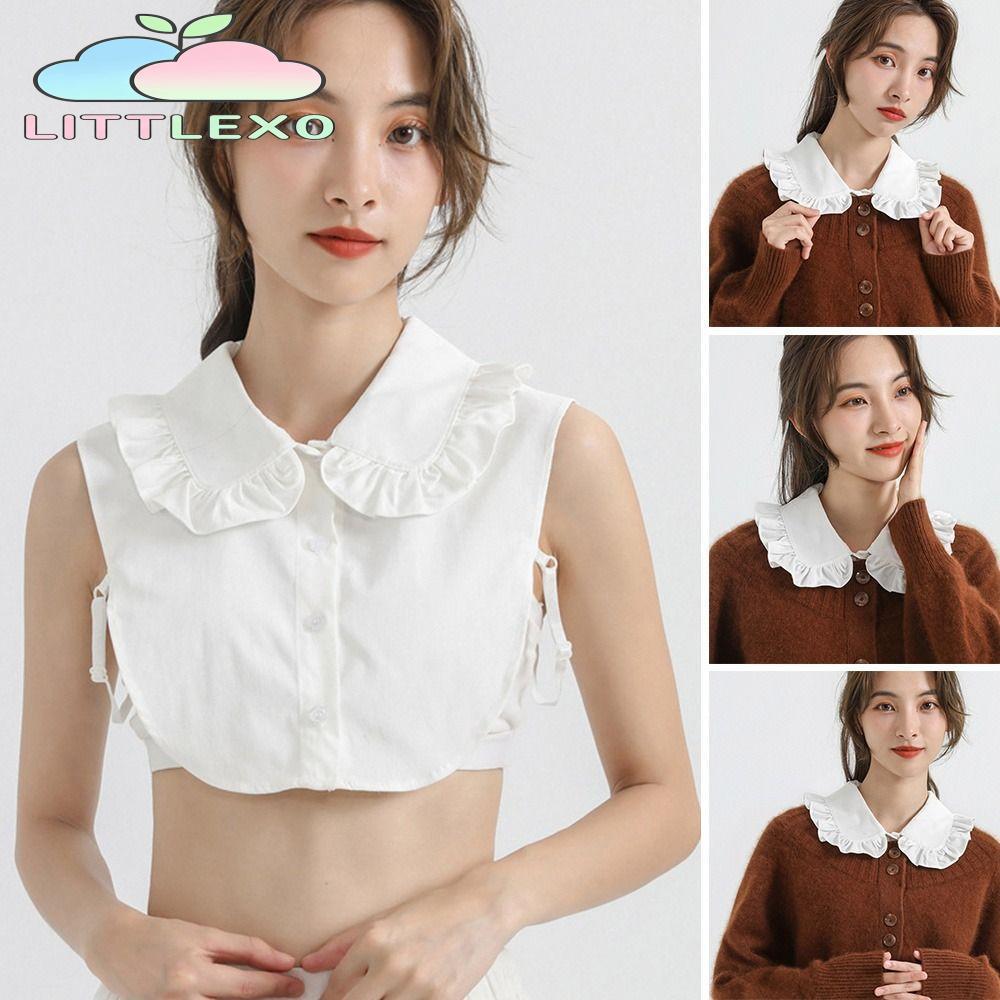 LITTLEX เสื้อเชิ้ตปกปลอมแฟชั่นชีฟองคลาสสิกปกที่ถอดออกได้