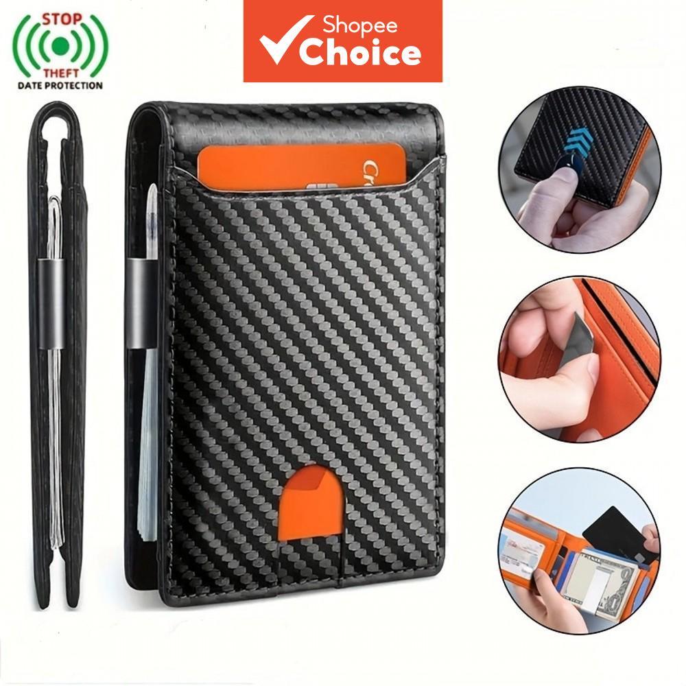 Rfid Blocking กระเป๋าสตางค์ผู้ชายคาร์บอนไฟเบอร์หนังสั้น ID ผู้ถือบัตรเครดิตกระเป๋าสําหรับชาย Fols กระเป๋าสตางค์ความจุขนาดใหญ่