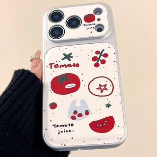 มะเขือเทศภาพประกอบกรณีโทรศัพท์สีเงิน เคสไอโฟน17 เหมาะสำหรับ IPhone 15 11 12 17 13 14 16 Pro Max 14 15 16 Plus Air